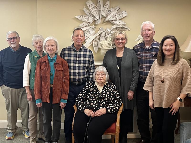 Gathered for the Coastal Concerts program at The Moorings are (l-r) Lee April, Coastal Concerts board member; Cilla Ricker and Marianne Jarvis, residents; Richard Scalenghe, Coastal Concerts board president; Elsie Gould, resident coordinator for Coastal Concerts; Carol Dennis, Coastal Concerts executive director; Art Ricker, resident; and Monica Han, Coastal Concerts administrative assistant. SUBMITTED PHOTOS